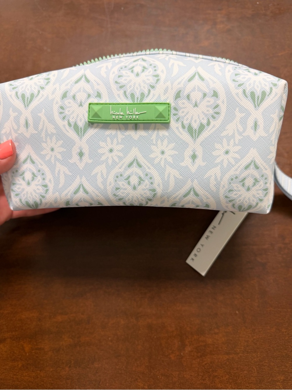 Nicole Miller Powder Blue and Mint Patterned Cosmetic Pouch